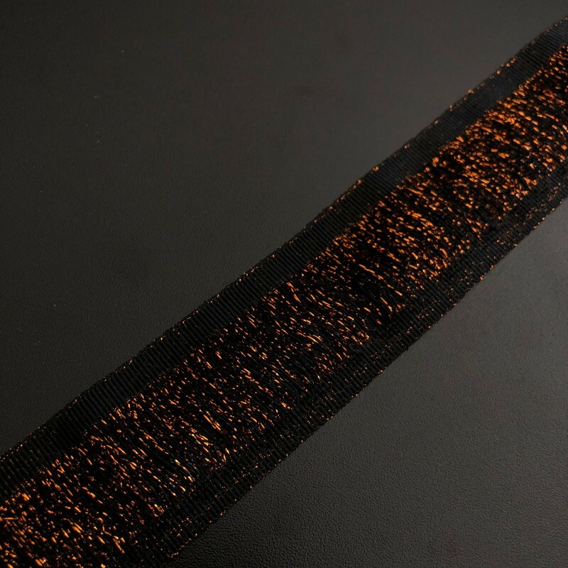 Entremeio de Franja Lurex - Cobre / Preto - 3,8 cm 